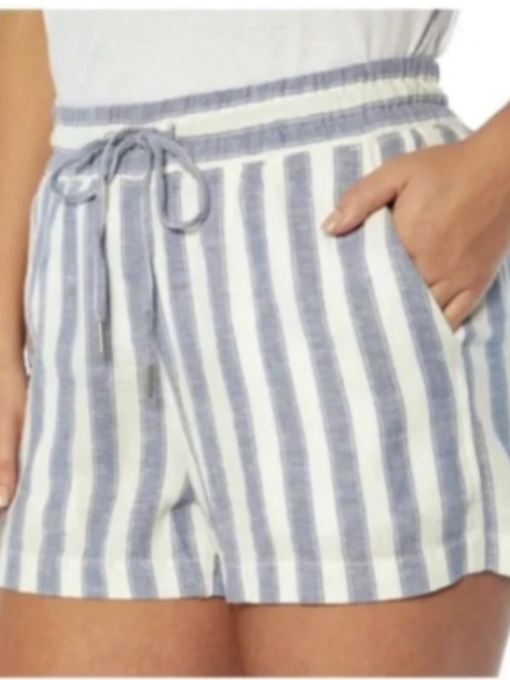 GAP Blue and White Striped High-Waist Drawstring Shorts